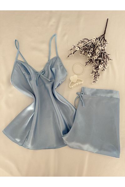 MH Moony Homewears Pantaloni scurți din 2 piese Baby Blue Satin