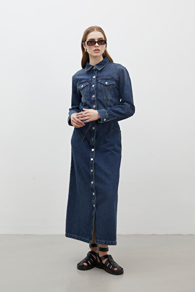 Manuka 1975 BELT DENIM DRESS BLUE