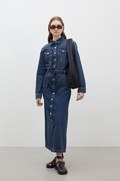 Manuka 1975 BELT DENIM DRESS BLUE