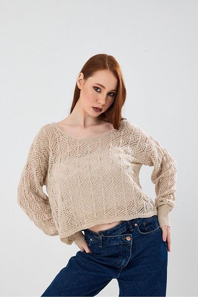 Get Crazy Openwork Oversize Long Sleeve Boat Neck Sweater