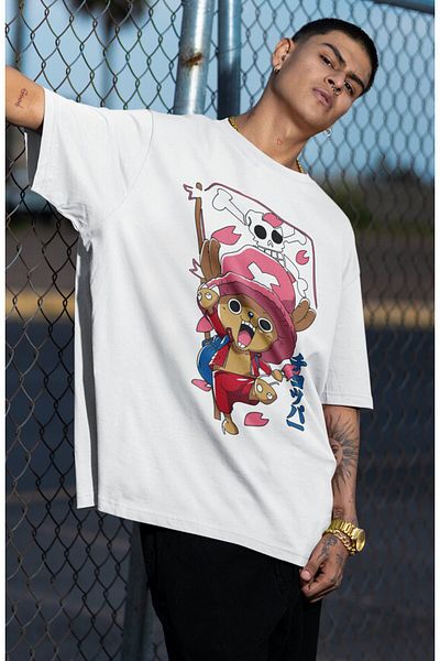 Fuddy Moda Tricou oversize One Piece Choppers imprimat, Tricou unisex cu imprimeu Anime