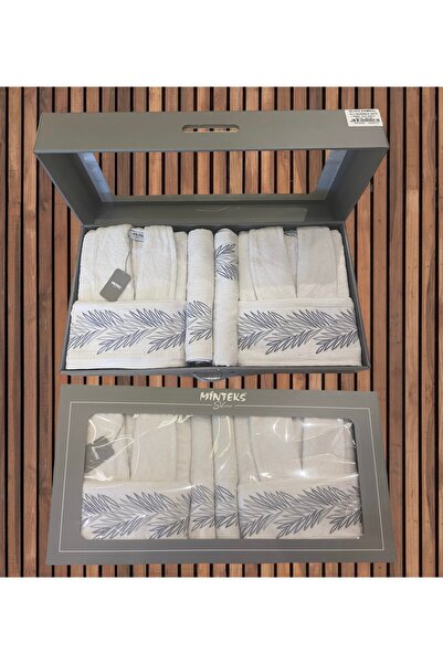 Bayev Minteks Silver Pamira Біло-білий 6-предметний комплект халатів з рушниками - Сімейний комплект рушників та халатів для ванної кімнати