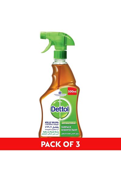 Dettol Antibacterial Surface Disinfectant, Trigger Spray Bottle, 500ml - Pack of 3