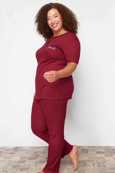 Trendyol Curve Claret Red Button Detailed Camisole Knitted Pajama Set TBBSS24AI00099