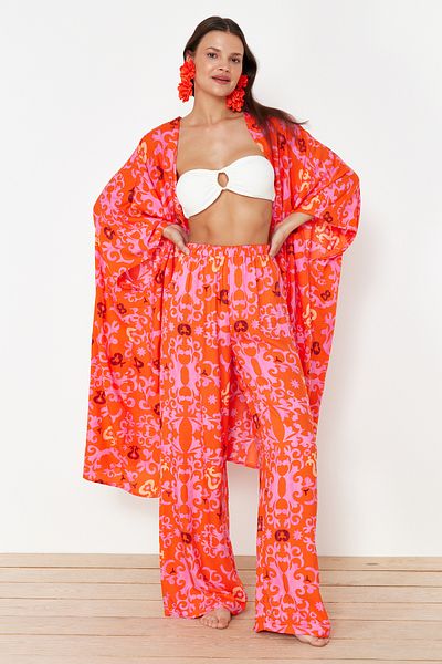 Trendyol Collection Etnikai mintás szőtt strandnadrág - TBESS24PL00018