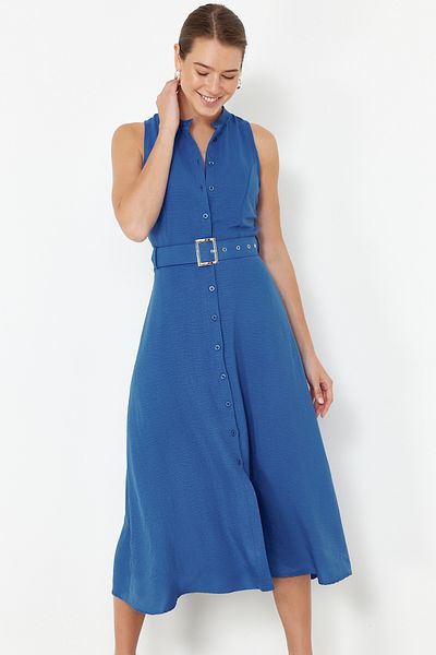 Trendyol Collection Saks Belted Midi Woven Shirt Dress TWOSS23EL01628