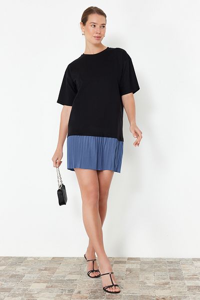 Trendyol Collection Μαύρη Μπλοκ Φούστα Πλισέ Μίνι Πλεκτό Φόρεμα TWOSS24EL00882