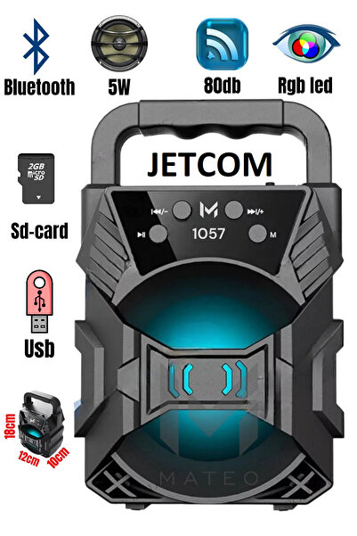 Jetcom Bluetooth Hoparlör Işıklı Fm Radio Usb Bellek Destekli Ses Bombası Yük...