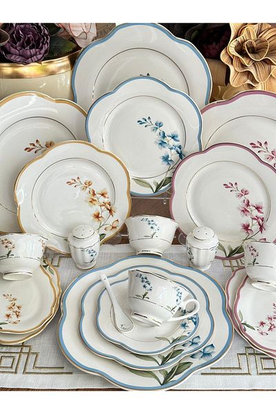 MD MİMOZA DEKOR 42 Pieces Colorful Breakfast Set for 6 People - Garden