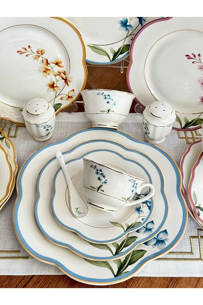 MD MİMOZA DEKOR 42 Pieces Colorful Breakfast Set for 6 People - Garden