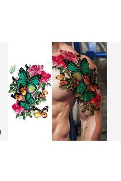 HelloBeautiful Tatto Su Geçirmez Geçici Renkli Kelebekler Omuz Dövme 32cm* 24cm
