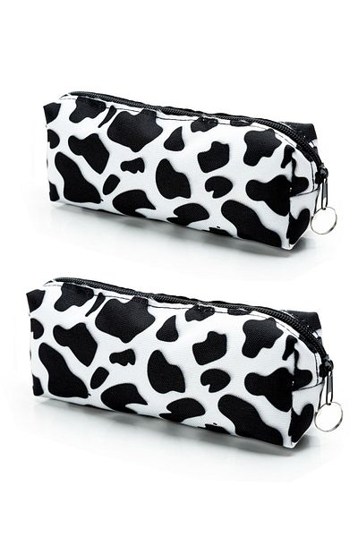 AlpCollection 2 PCS Cow Patterned Pen Holder Zippered Makeup Bag Pencil Case