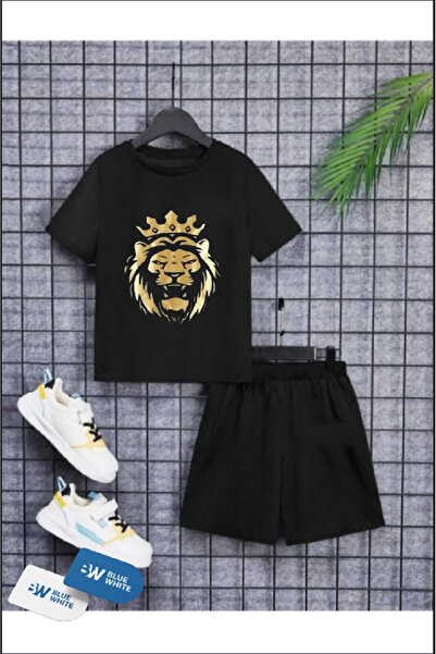 SİNSER TEKS Boys/Girls ''LION'' Printed T-Shirt-Shorts Set