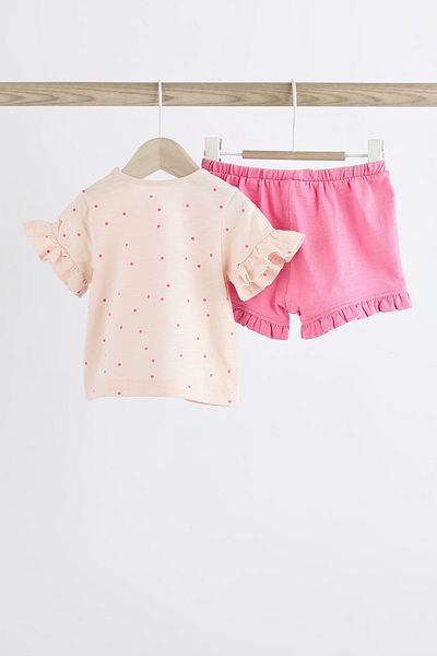 Next Baby Pink Flamingo Patterned 100% Cotton Short Sleeve Shorts Set