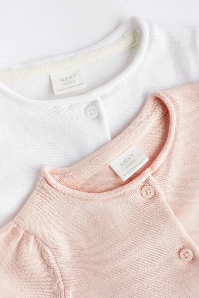 Next Baby Pink White Set of 2 100% Cotton Knitted Cardigan