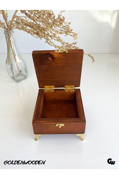 GOLDENWOODEN صندوق تخزين من الخشب الطبيعي (الجوز) (الصنوبر الأبيض) 12 سم، العرض 12 سم، الحمولة 8,5 سم