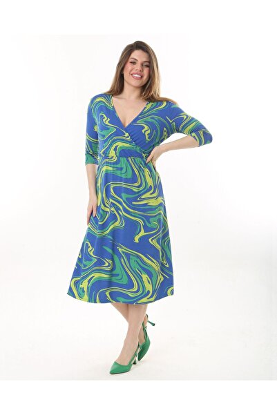 Butik Nilyam Γυναικείο φόρεμα με διπλό στήθος ελαστικό γιακά 24090