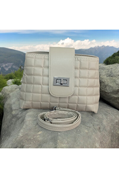 bibagbi Çağdaş Stil: Açık Taş Rengi Kapitone Klipsli Crossbody Çanta