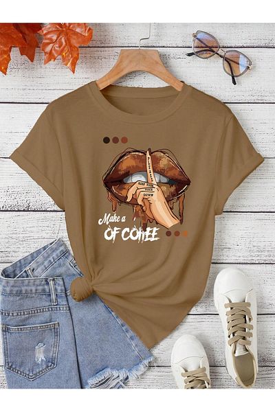 aynewmoda Oversize make a coffee printed T-shirt