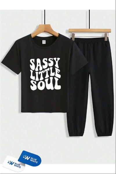 SİNSER TEKS طقم تي شيرت رياضي مطبوع للأولاد والبنات ''Sassy Little Soul''
