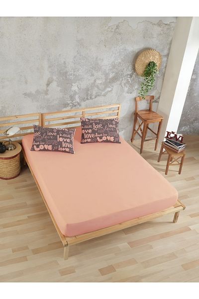 üntaş Sahran Life Love Salmon Combination - Ελαστικό σεντόνι King Size 180x200 και 2 Μαξιλαροθήκες