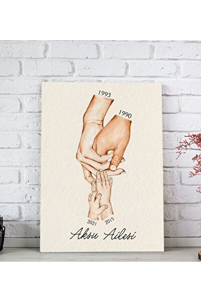 Bk Gift Kişiye Özel El Ele Tutuşan Aile Tasarımlı Renkli Kanvas Tablo-2 20x30...