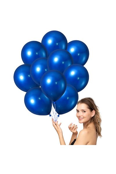 Kuzey VIP 100 PCS - SHINY METALLIC BLUE BALLOON: Shiny Metallic Blue Balloon Compatible with Helium Gas