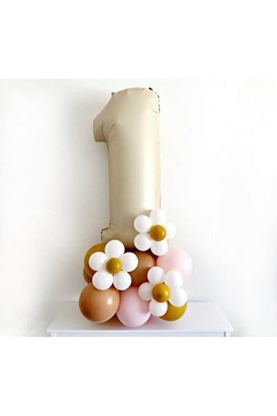 PARTİAVM Doğum Günü 1. Yaş Şık Doğum Günü Folyo Balon Krem Rakam Balon Sade Ç...