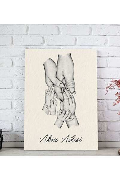 Bk Gift Kişiye Özel El Ele Tutuşan Aile Tasarımlı Siyah Beyaz Kanvas Tablo-3 ...