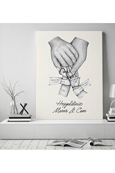 Bk Gift Kişiye Özel El Ele Tutuşan Aile Tasarımlı Siyah Beyaz Kanvas Tablo-5 ...