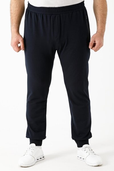 MARATON Plus Size Men's Ribbed Leg Navy Blue Sweatpants