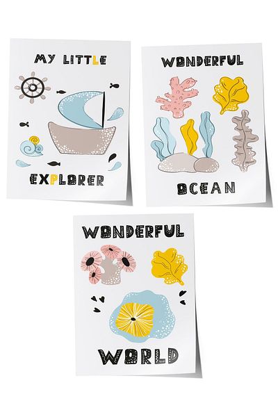 Postifull Baby Room Painting Set of 3, Baby Room Wall Decor, Kids Room Decor, Frameless Poster