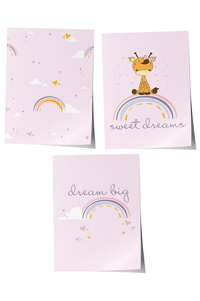 Postifull Baby Room Painting Set of 3, Baby Room Wall Decor, Kids Room Decor, Frameless Poster