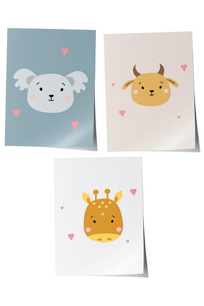Postifull Baby Room Painting Set of 3, Baby Room Wall Decor, Kids Room Decor, Frameless Poster