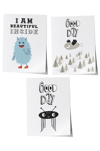 Postifull Set de 3 picturi pentru camera bebelușului, decor de perete pentru camera bebelușului, decor camera copiilor, poster fără cadru