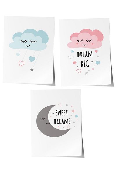 Postifull Baby Room Painting Set of 3, Baby Room Wall Decor, Kids Room Decor, Frameless Poster