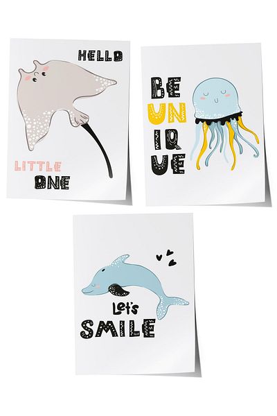 Postifull Baby Room Painting Set of 3, Baby Room Wall Decor, Kids Room Decor, Frameless Poster