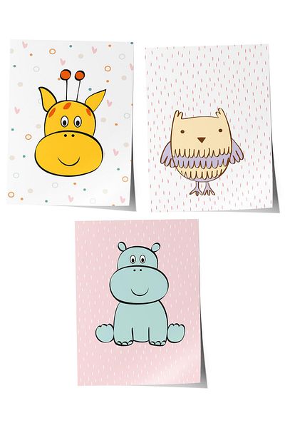 Postifull Set de 3 picturi pentru camera bebelușului, decor de perete pentru camera bebelușului, decor camera copiilor, poster fără cadru