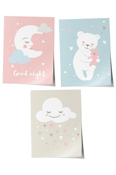 Postifull Baby Room Painting Set of 3, Baby Room Wall Decor, Kids Room Decor, Frameless Poster