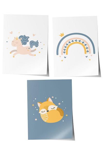 Postifull Baby Room Painting Set of 3, Baby Room Wall Decor, Kids Room Decor, Frameless Poster