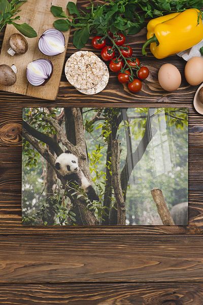 Postifull Glass Cutting Board - Panda Themed - 21*30cm - Chopping Board - Aesthetic, Decorative Presentation Board