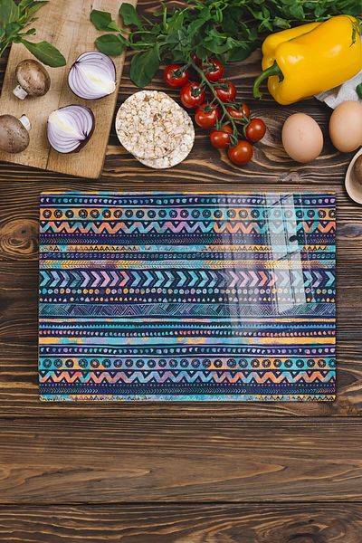Postifull Glass Cutting Board, Thick And Unbreakable Glass - Boho Theme - 21*30cm - Chopping Board, Kitchen Decor
