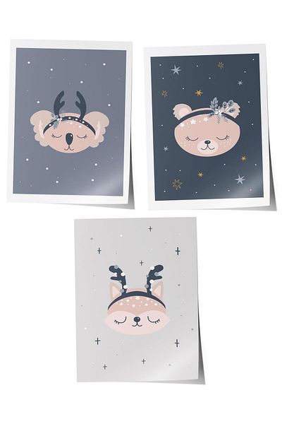 Postifull Baby Room Painting Set of 3, Baby Room Wall Decor, Kids Room Decor, Frameless Poster
