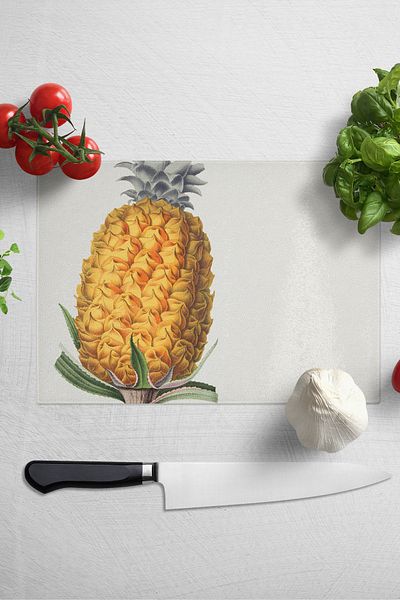 Postifull Glass Cutting Board - Vintage Pineapple - 21*30cm - Chopping Board - Aesthetic, Decorative Presentation Board