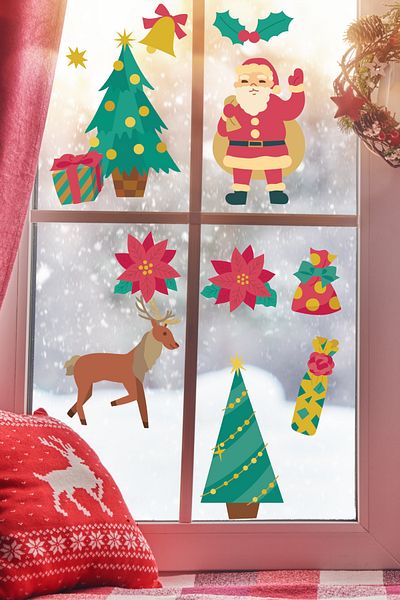 Postifull New Year Sticker Set, New Year Christmas Ornament, Christmas Decoration, Door, Wall And Glass Decoration Sticker