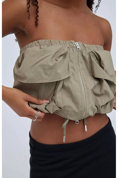 Alien 1979 Khaki Color Bottom Adjustable Lace up Front Pocket Parachute Fabric Bustier