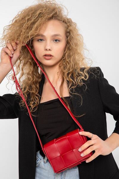 Saria Modd Kalın Örme Derili Kırmızı Mini Çanta