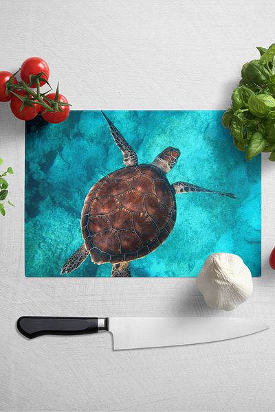 Postifull Glass Cutting Board - Turtle Themed - 21*30cm - Chopping Board - Aesthetic, Decorative Presentation Board