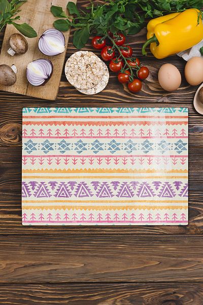 Postifull Glass Cutting Board - Boho Themed - 21*30cm - Chopping Board - Aesthetic, Decorative Presentation Board