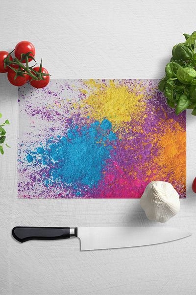 Postifull Glass Cutting Board, Thick And Unbreakable Glass - Colorful Theme - 21*30cm - Chopping Board, Kitchen Decor